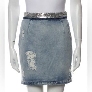 COPY - IRO Silver Sequin Waistband Distressed Denim Pencil Skirt